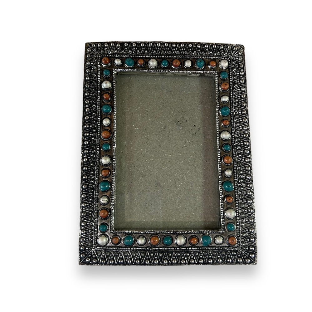 Davco Silver LTD Western frame Beaded Carved Western Boho Colorful Cabochons 4x6